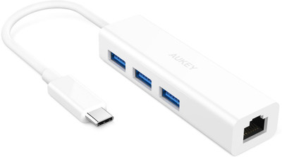 Aukey Type C to 3.0 3 Port USB with Ethernet Adapter A CB C17 USB Hub White Aukey Mobile Accessories