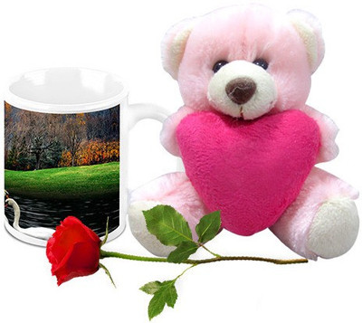 

Homesogood Everyone Loves Valentine's Day Coffee With Teddy & Red Rose Ceramic Mug(325 ml, Pack of 3)