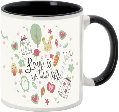 AllUPrints Love Is In The Air Black Ceramic Mug(325 ml)