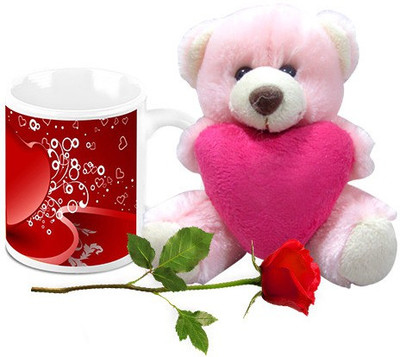 

Homesogood Amazing Valentine's Day Art Coffee With Teddy & Red Rose Ceramic Mug(325 ml, Pack of 3)
