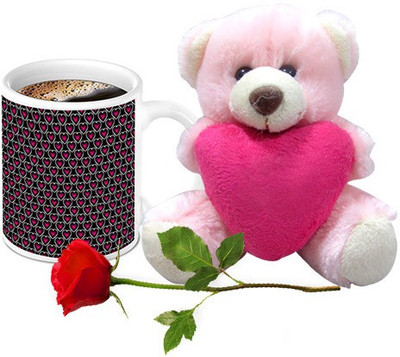 

Homesogood Lovely Tiny Hearts Coffee With Teddy & Red Rose Ceramic Mug(325 ml, Pack of 3)