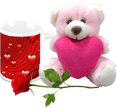 

Homesogood Arsenal Of Heart On Valentine's Day Coffee With Teddy & Red Rose Ceramic Mug(325 ml, Pack of 3)