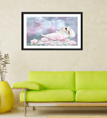 

Tallenge - Valentine's Day Gift - Swan Romance - Framed Art Print On Photographic Paper(24 inch X 18 inch, Framed)