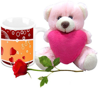 

Homesogood Valentine's Day Emotions Coffee With Teddy & Red Rose Ceramic Mug(325 ml, Pack of 3)