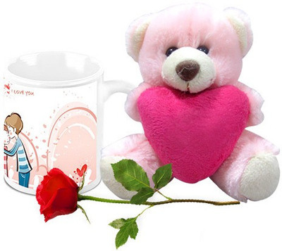 

Homesogood Love Proposal On Valentine's Day Coffee With Teddy & Red Rose Ceramic Mug(325 ml, Pack of 3)