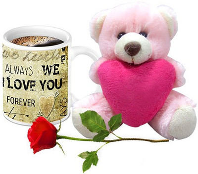 

Homesogood Glowing 3d Love Spark Coffee With Teddy & Red Rose Ceramic Mug(325 ml, Pack of 3)
