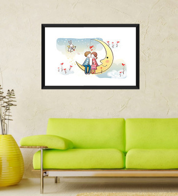 

Tallenge - Valentine's Day Gift - Sweet Couple On Moon - Framed Art Print On Photographic Paper(24 inch X 18 inch, Framed)