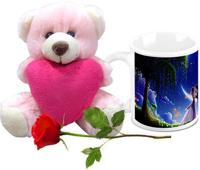 

Homesogood Got My Angel On Valentine's Day Coffee With Teddy & Red Rose Ceramic Mug(325 ml, Pack of 3)