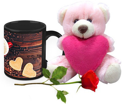 

Homesogood Two Coffees One Love Coffee With Teddy & Red Rose Ceramic Mug(325 ml, Pack of 3)