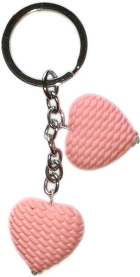 

Tech Fashion Two Pink Heart Valentine Gift Checker Texture Locking Key Chain(Pink)