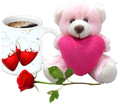 HomeSoGood Two Half Filled With Not Feeling Good Coffee Mug With Teddy & Red Rose Valentine Gift Set Mug Gift Set available at flipkart for Rs.899
