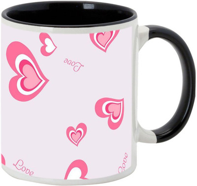 

AllUPrints Feel The Love Black (Valentine Day Gifts) Ceramic Mug(325 ml), Multicolor