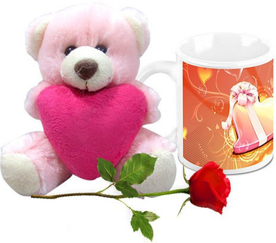 

Homesogood Amazing Valentine's Day Gift Coffee With Teddy & Red Rose Ceramic Mug(325 ml, Pack of 3)