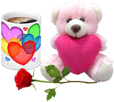 

Homesogood Affection In Hearts Coffee With Teddy & Red Rose Ceramic Mug(325 ml, Pack of 3)