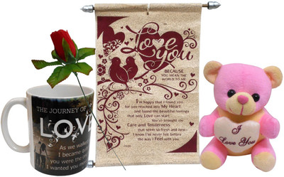 

Saugat Traders Greeting Card, Soft Toy, Mug, Artificial Flower Gift Set