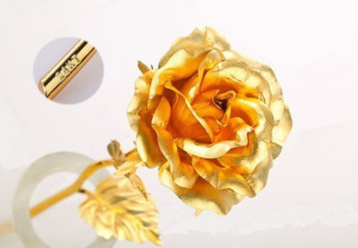 

RajHeera Valentine Gift Golden Foil Rose Decorative Showpiece - 15 cm(Gold Plated, Gold)