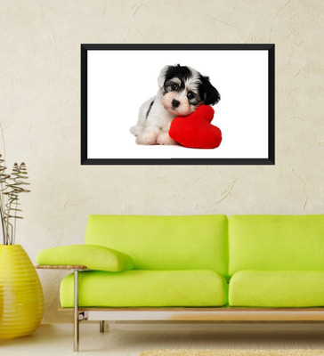 

Tallenge - Valentine's Day Gift - Cute Puppy with its Love - Framed Art Print On Photographic Paper(24 inch X 18 inch, Framed)