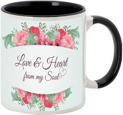 

AllUPrints Floral Love And Heart Black Ceramic Mug(325 ml)