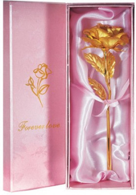 

RajHeera Golden Rose Valentine Gift Decorative Showpiece - 15 cm(Gold Plated, Gold)