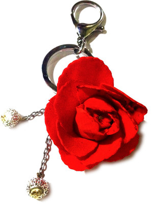 

Tech Fashion Valentine Gift Red Rose Two Silver Balls Locking Key Chain(Red)