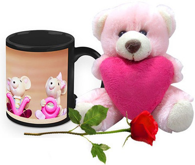 

Homesogood Just Spread Love Coffee With Teddy & Red Rose Ceramic Mug(325 ml, Pack of 3)