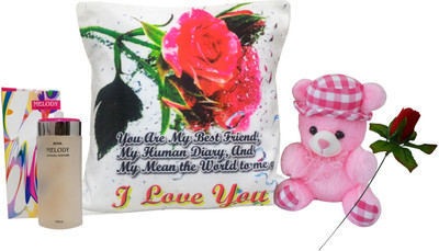 

Saugat Traders Soft Toy, Cushion, Perfume, Artificial Flower Gift Set