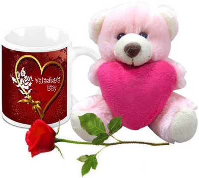 

Homesogood Beautiful Valentine's Day Coffee With Teddy & Red Rose Ceramic Mug(325 ml, Pack of 3)
