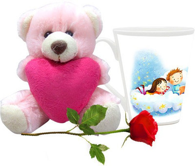 

Homesogood Heavenly Love On Valentine's Day Coffee With Teddy & Red Rose Ceramic Mug(355 ml, Pack of 3)