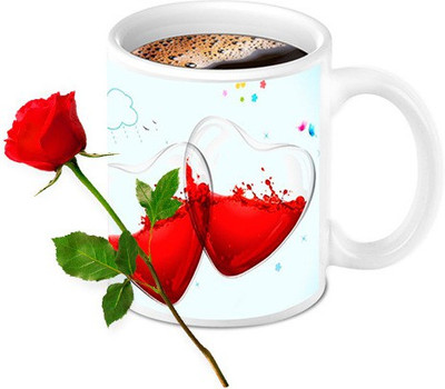 HomeSoGood Two Half Filled With Not Feeling Good Coffee Mug With Red Rose Valentine Gift Set Mug Gift Set available at flipkart for Rs.599