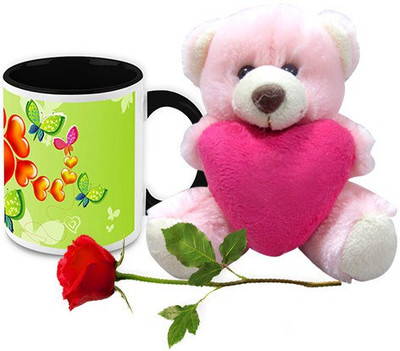 

Homesogood In The Nature's Arms Coffee With Teddy & Red Rose Ceramic Mug(325 ml, Pack of 3)