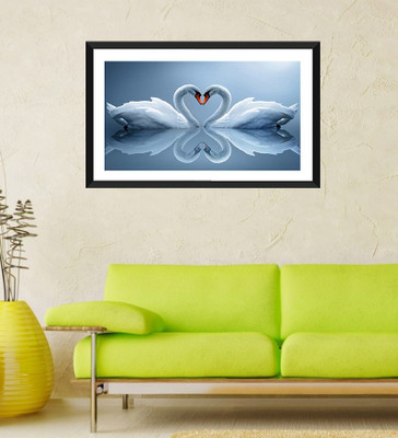

Tallenge - Valentine's Day Gift - Swan Love - Framed Art Print On Photographic Paper(24 inch X 18 inch, Framed)