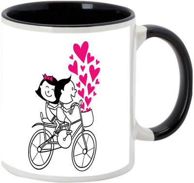 AllUPrints Riding With My Love Black Ceramic Mug(325 ml)
