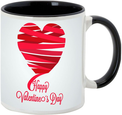 

AllUPrints Happy Valentine's Day Black Ceramic Mug(325 ml)