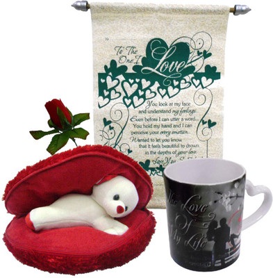 

Saugat Traders Greeting Card, Soft Toy, Mug, Artificial Flower Gift Set
