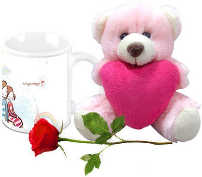 

Homesogood Are You Happy On Valentine's Day Coffee With Teddy & Red Rose Ceramic Mug(325 ml, Pack of 3)