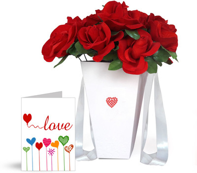 57 Off On Tiedribbons Valentine S Day Gifts For Boyfriend Big Hanging Vase With Rose Bunch And Greeting Card Artificial Flower Gift Set On Flipkart Paisawapas Com