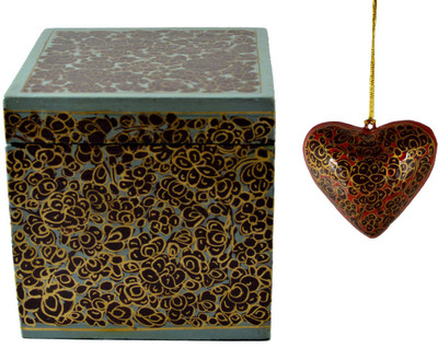 

Craftuno Handcrafted Paper Mache Box & Heart Set Showpiece Vanity Box(Multicolor)