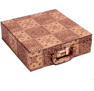 

Kuber Industries Bangle Box Golden Four Roll With Lock Makeup Vanity Box(Gold)