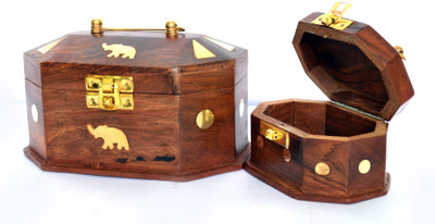 

Woodino Set Of 2 Makeup and Jewellery Vanity Box(Brown)