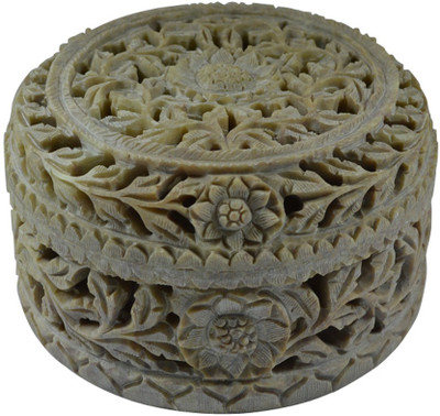 

Craftuno Handcrafted Round Soapstone Box With Floral Carving Multipurpose Decorative Vanity Box(Multicolor)