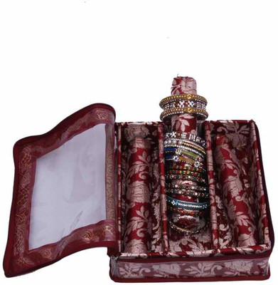 Kuber Industries Bangle Three Roll Jewellery Vanity Box(Maroon)