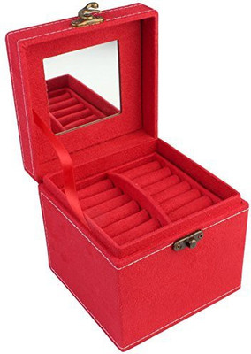 

BlushBees 3 Layer Velvet Jewelry Box with Mirror & Decorative Handle - Organiser Vanity Box(Cherry Red)