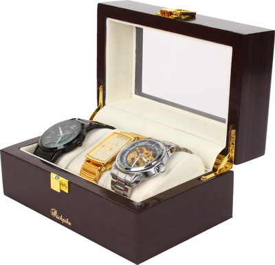 

Richpiks Small see thru Watch cum Bangle Box wooden Polished Watch and Jewellery Purpose Vanity Box(coffee)