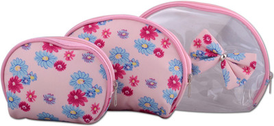 

Styler Flower Printed Pouch Set of 3 Makeup Vanity Box(Pink)