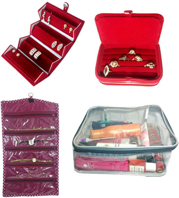 

Addyz Plain Combo1 Earrings Studs Organizer 1 Ring Pocket Case 1 Watch Case, 1 Blouse Case storage multipurpose bag(Maroon)
