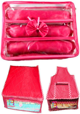 

Atorakushon Combo Satin 3 Rods Bangle box Jewellery Box Saree & Blouse Cover Storage Case Vanity Box(Pink)