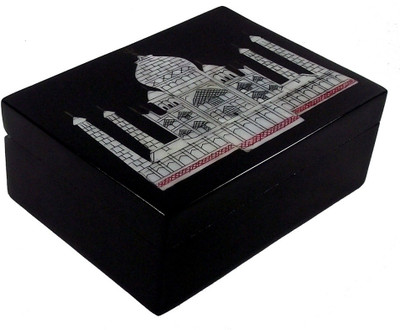 

Craftuno Handcrafted Rectangular Black Marble Box With Inlay Work Forming Taj Mahal Utility Vanity Box(Black)