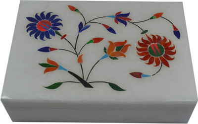 

Craftuno Handcrafted Rectangular Marble Box With Inlay Work On Top Multipurpose Decorative Vanity Box(Multicolor)
