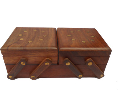 Handicraft SHEESHAM 3 COMPARTMENT SLIDING BOX multipurpose Vanity Box(BROWN)