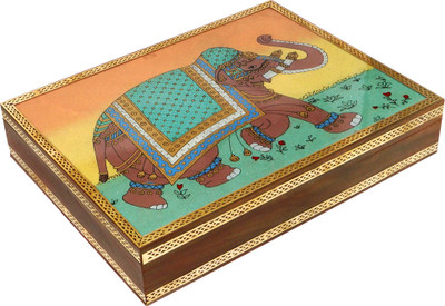 

R S Jewels Wooden Gemstone Elephant Painting Handmade Jewellery Vanity Box(Multicolor)